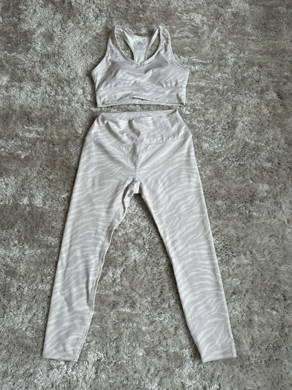 RBX Light Beige Zebra Print Leggings & Sports Bra Set